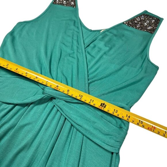 NWOT Boho Beaded Maxi Dress Sz.M Green Teal Sleeveless Event Festival Summer - Picture 12 of 13
